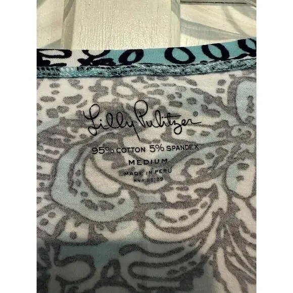 Lilly Pulitzer HIPPY HIPPY SHAKE Michele Shirt Top Size M V neck Cotton Stretch - Picture 3 of 8